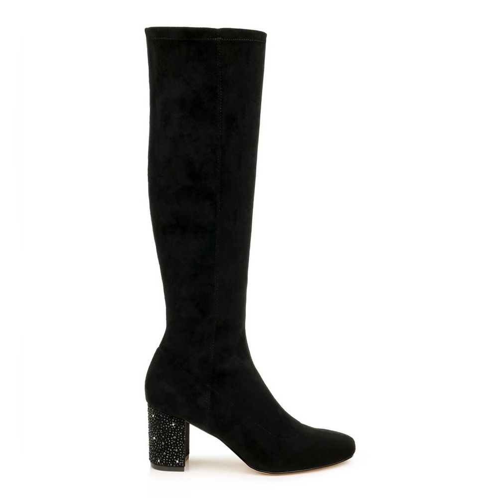 Black Suede Jewel Badgley Mischka Evalina Rhinestone Heel Boots Size 5